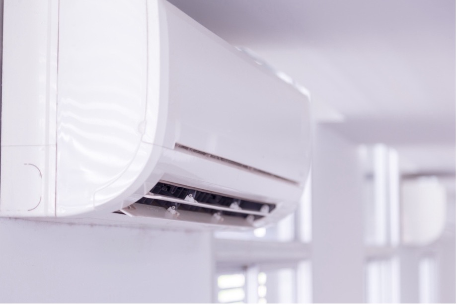 A close-up of a white air conditioner