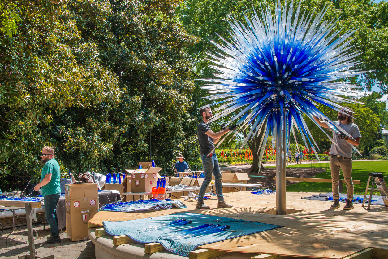 Installing a glass sculpture for an exhibition