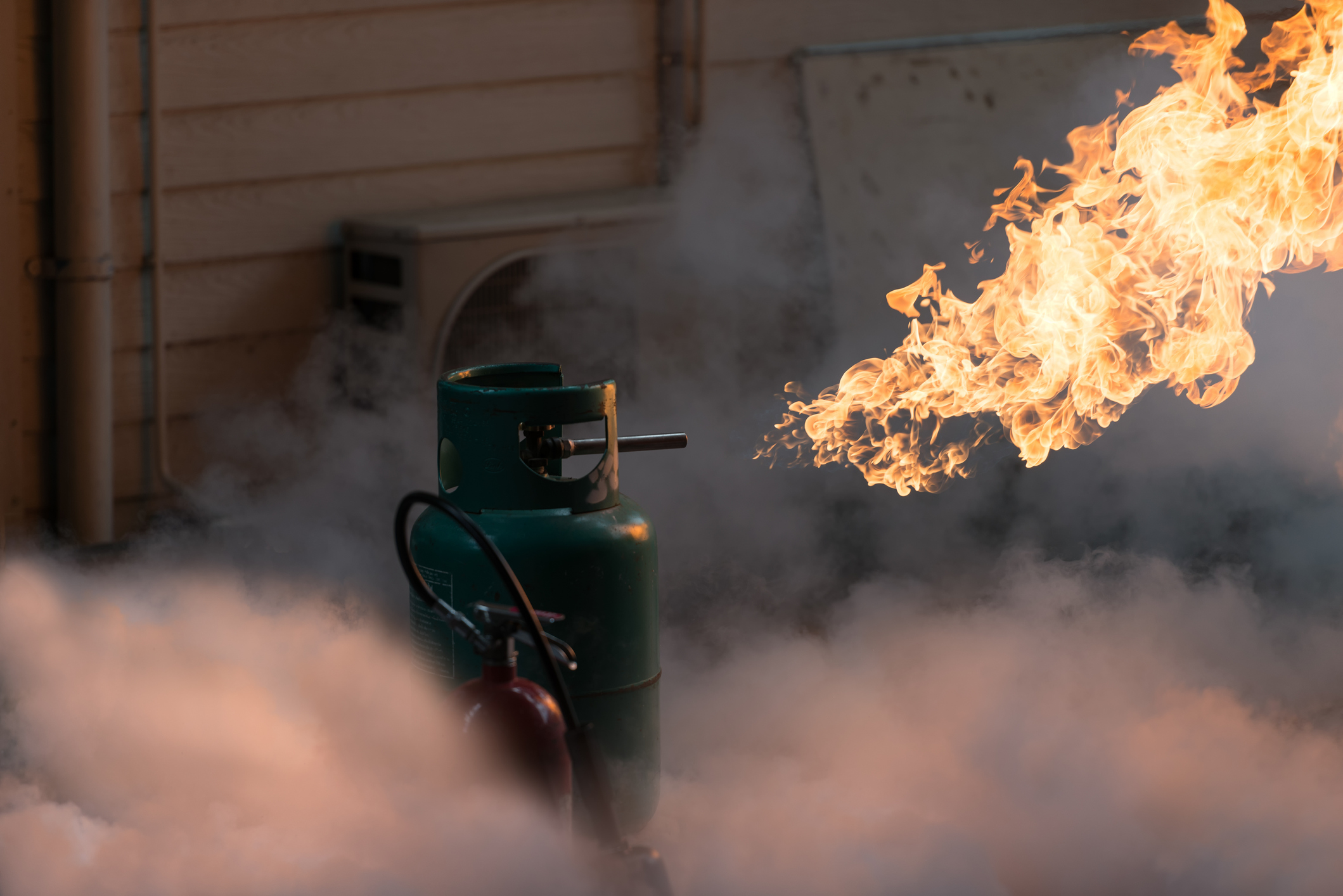 Gas tanks with fire. during training