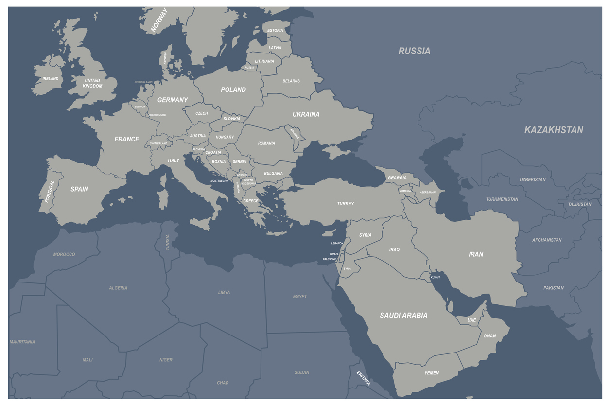 map of europe countries map and middle east countries map