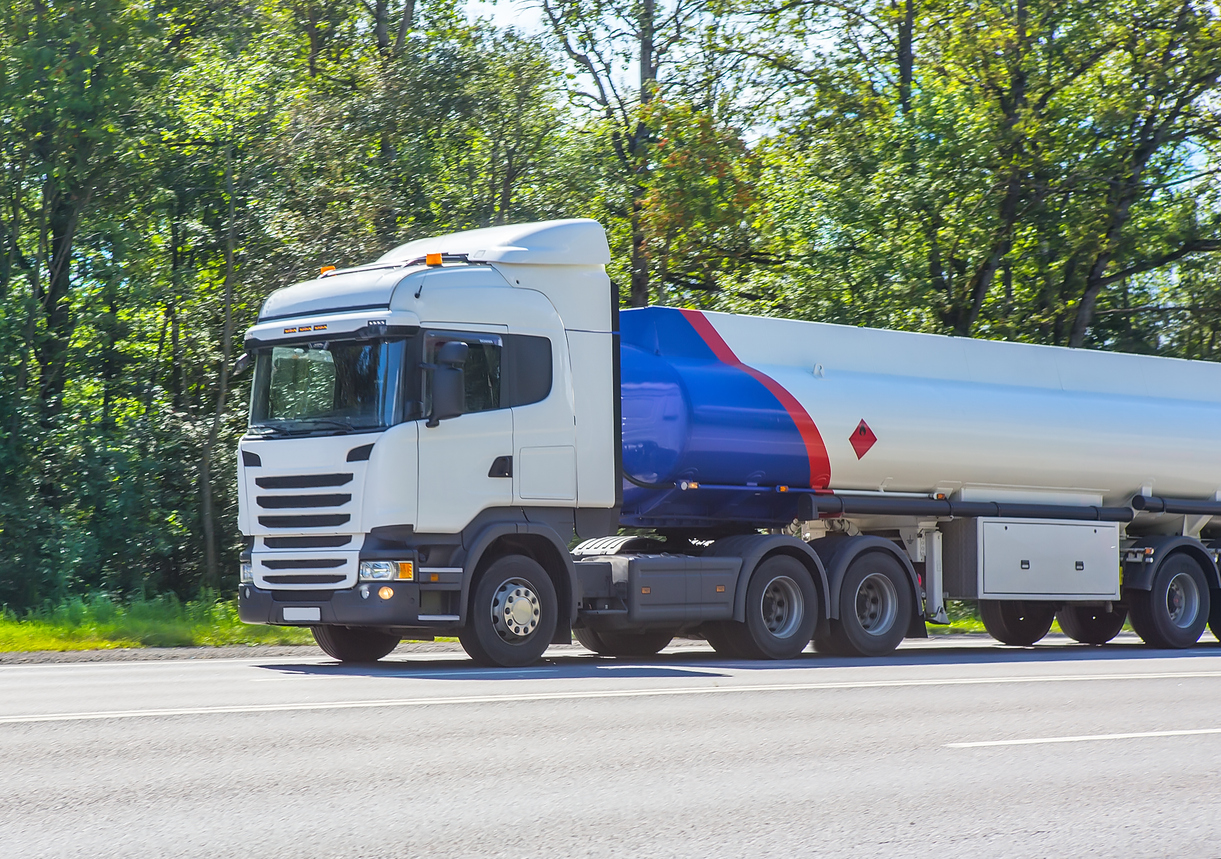 big gas-tank truck goes on highway